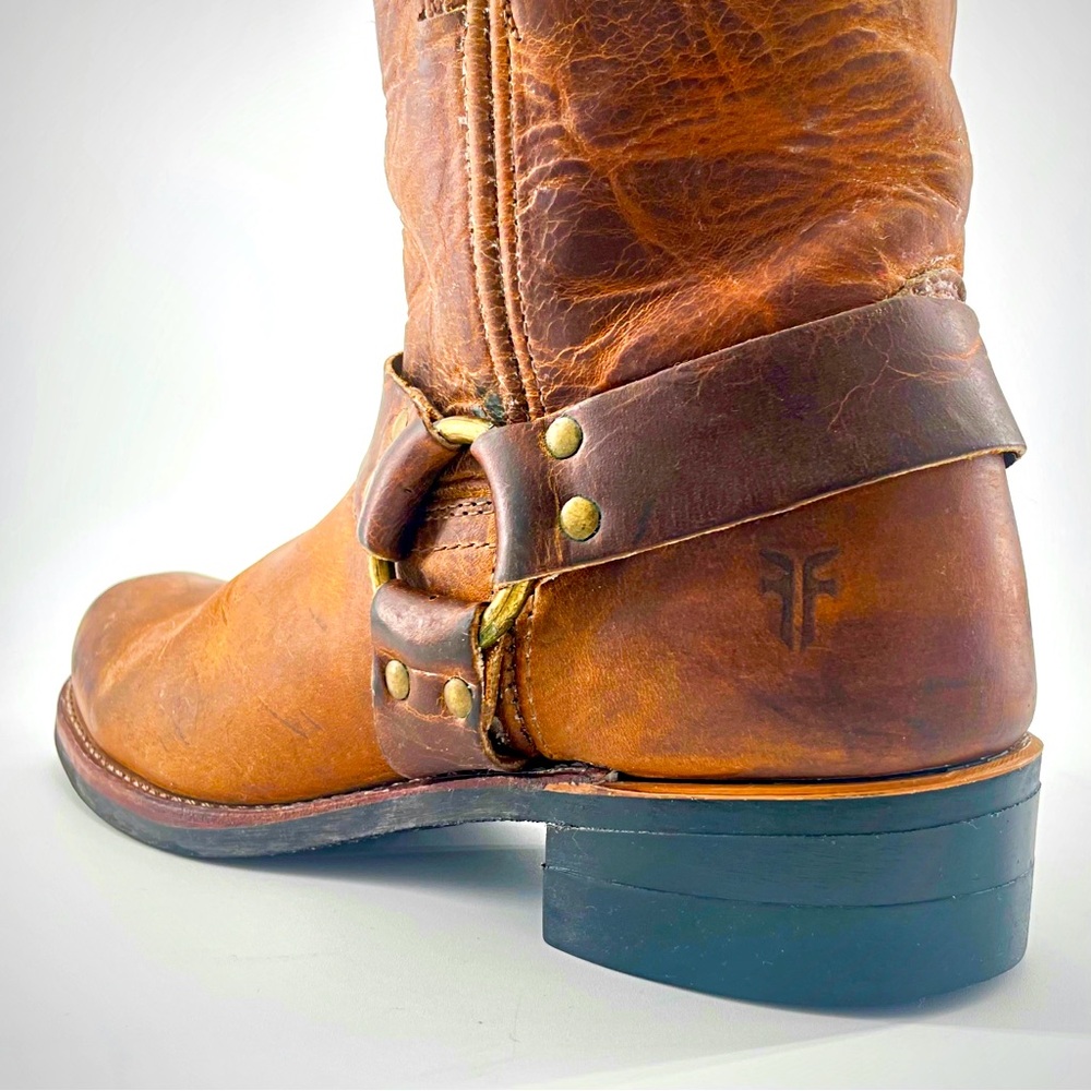 Frye 8R Distressed Brown Leather Brass Engineer Harness Motorcycle Biker Boots - Picture 6 of 8